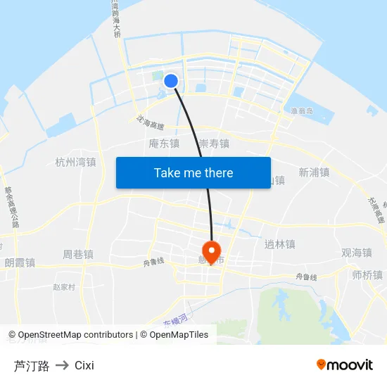 芦汀路 to Cixi map