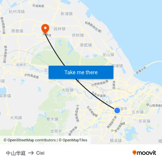 中山华庭 to Cixi map
