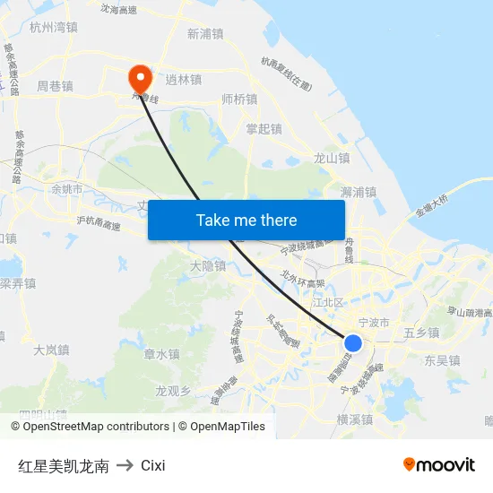 红星美凯龙南 to Cixi map
