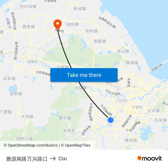 Yayuan South Road Wanxing Intersection to Cixi map