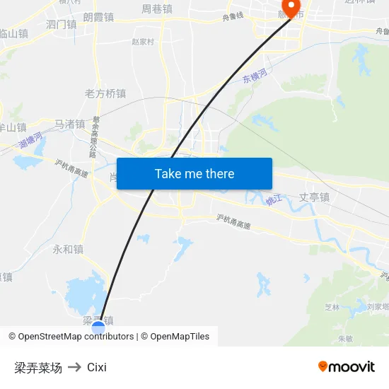 梁弄菜场 to Cixi map