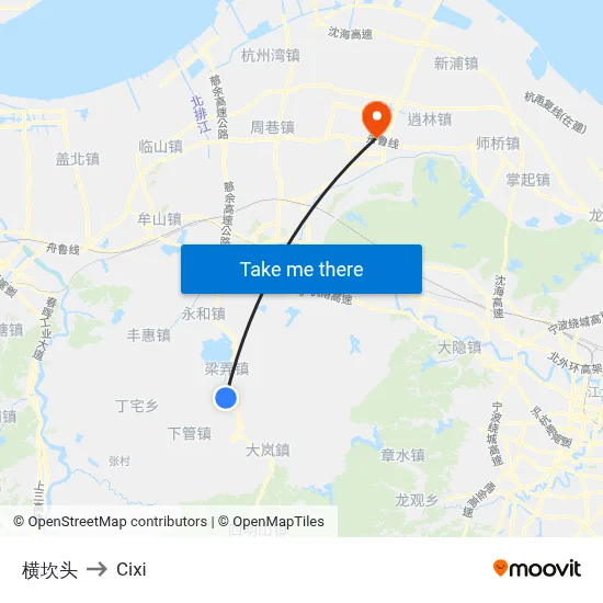 横坎头 to Cixi map
