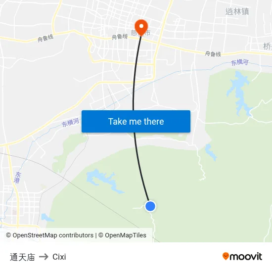 通天庙 to Cixi map