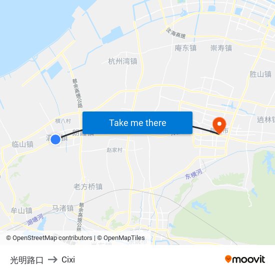 光明路口 to Cixi map