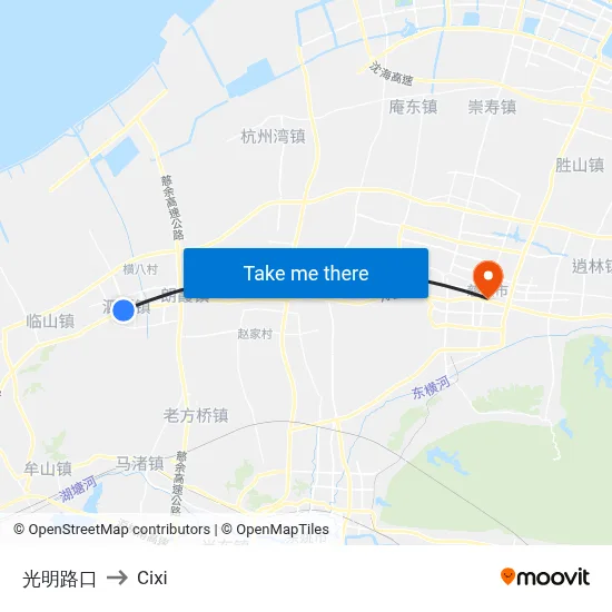 光明路口 to Cixi map