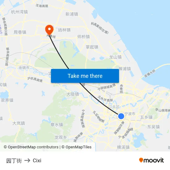 Garden Street to Cixi map
