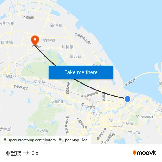 张监碶 to Cixi map