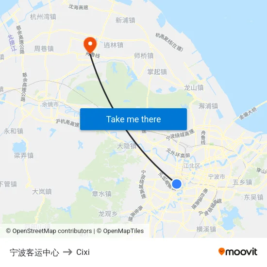 宁波客运中心 to Cixi map
