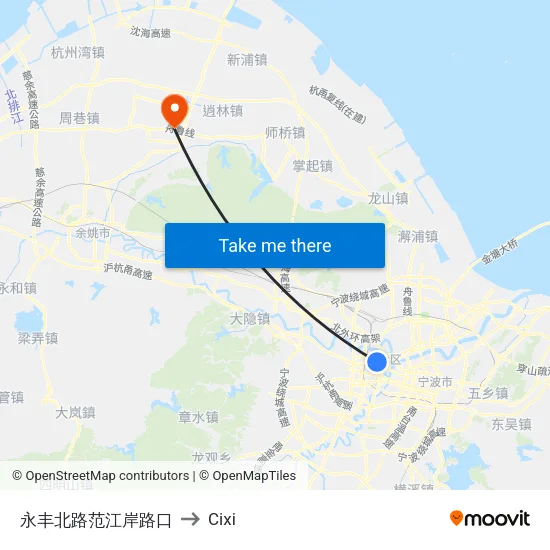 Yongfeng North Road Fanjiang Bank Intersection to Cixi map