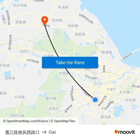 Huijiang Road-Huifeng West Road Intersection to Cixi map