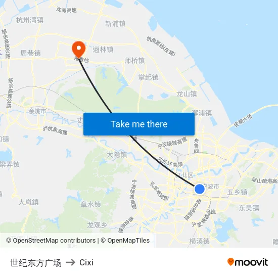 世纪东方广场 to Cixi map