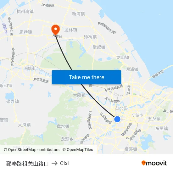鄞奉路祖关山路口 to Cixi map