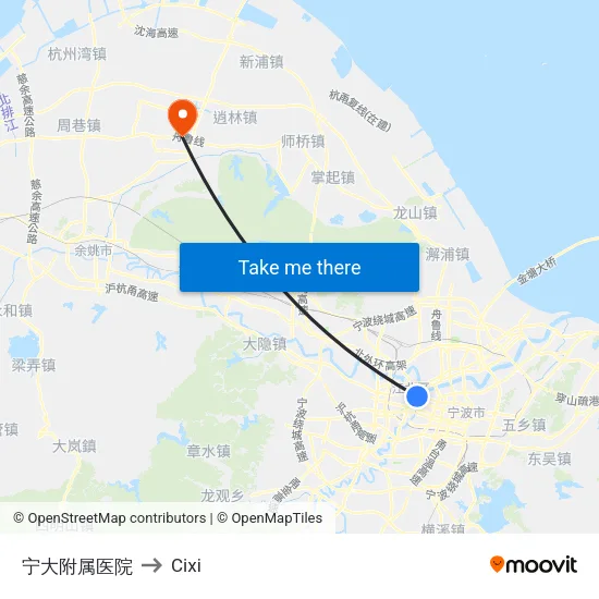 Ningbo University Affiliated Hospital to Cixi map