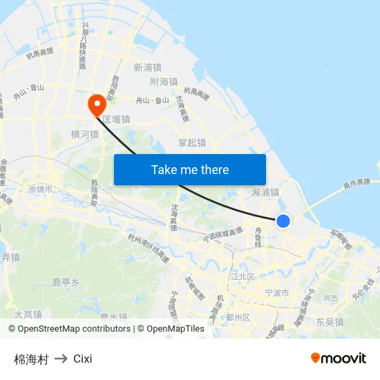 Mianhai Village to Cixi map