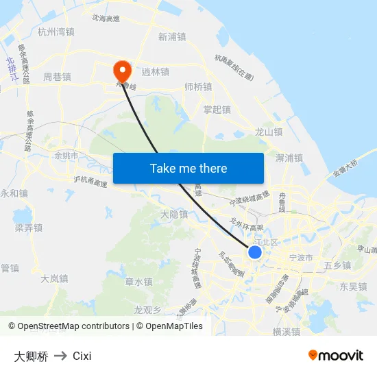 Daqing Bridge to Cixi map