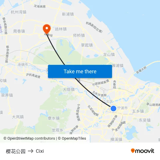 樱花公园 to Cixi map