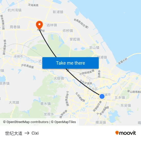 Century Avenue to Cixi map
