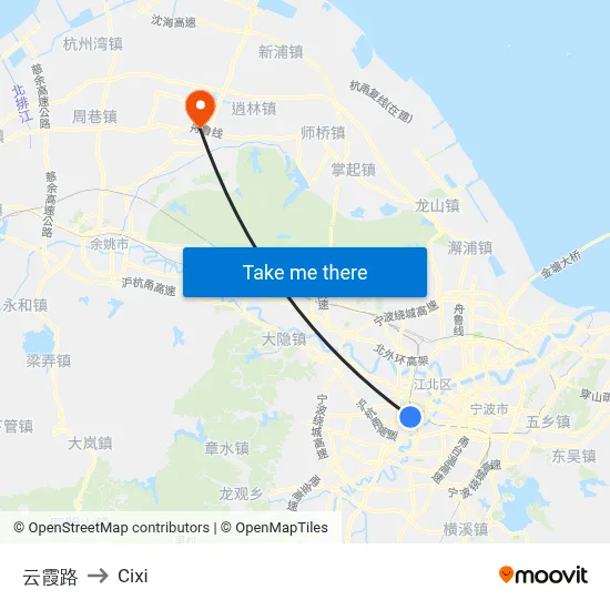 云霞路 to Cixi map