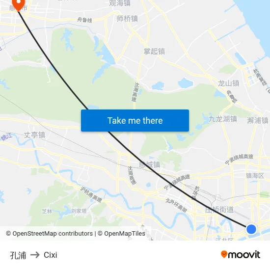 孔浦 to Cixi map