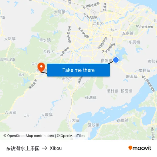 东钱湖水上乐园 to Xikou map