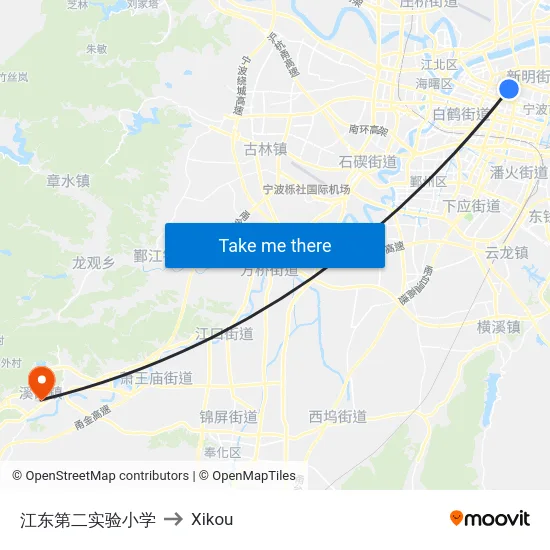 江东第二实验小学 to Xikou map