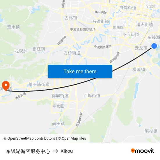 东钱湖游客服务中心 to Xikou map