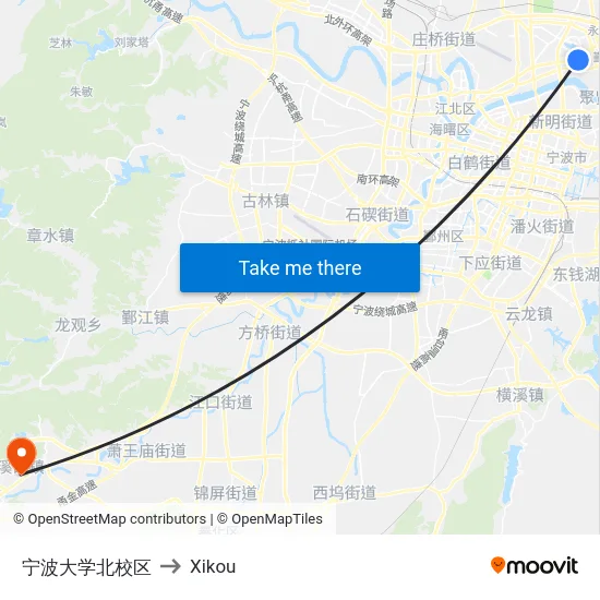 宁波大学北校区 to Xikou map