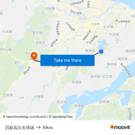 Qixin Golf Course to Xikou map