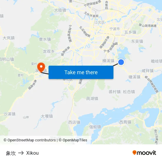 Xiangkan to Xikou map