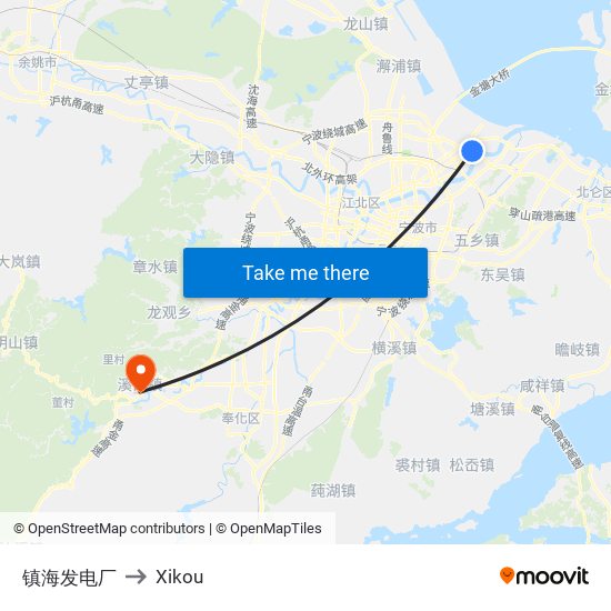 镇海发电厂 to Xikou map