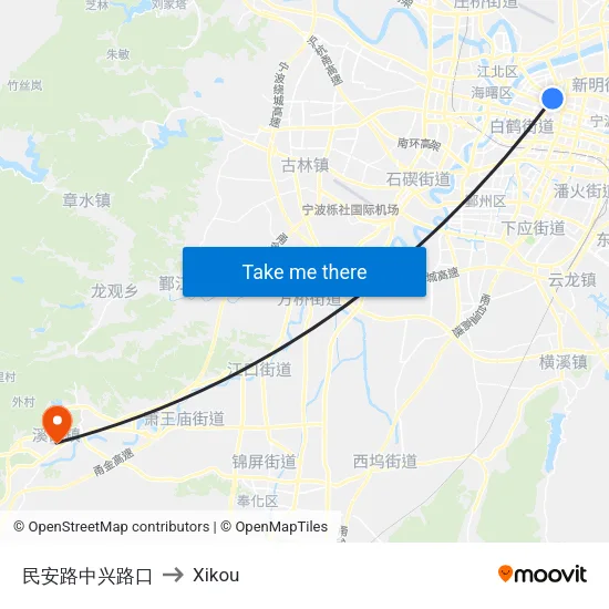 民安路中兴路口 to Xikou map