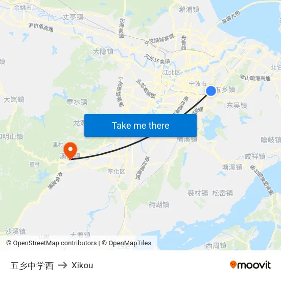 West Wuxiang Middle School to Xikou map
