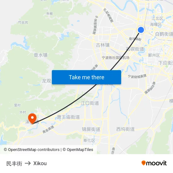 Minfeng Street to Xikou map