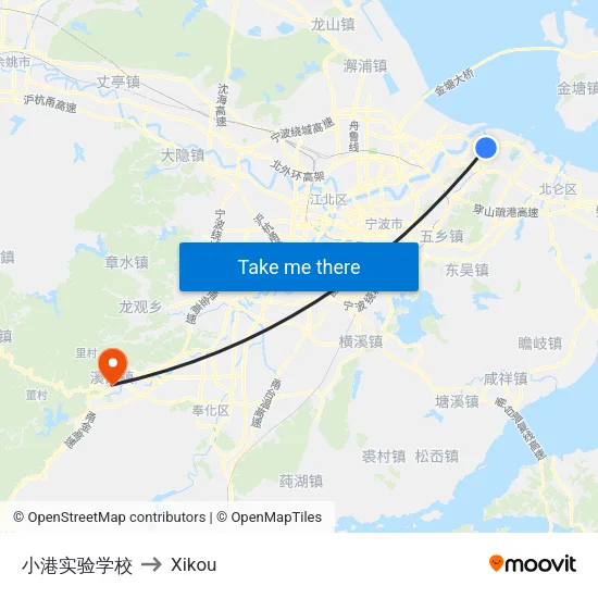 小港实验学校 to Xikou map