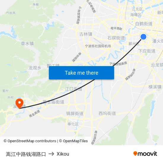 Songjiang Middle Road-Qianhu Road Intersection to Xikou map