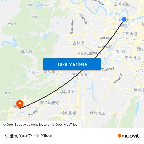 江北实验中学 to Xikou map