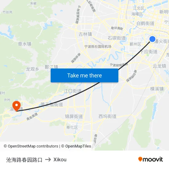 Changhai Road-Chunyuan Road Intersection to Xikou map