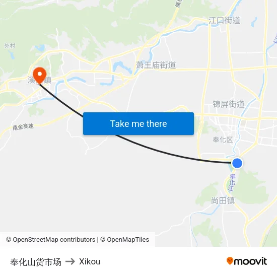奉化山货市场 to Xikou map