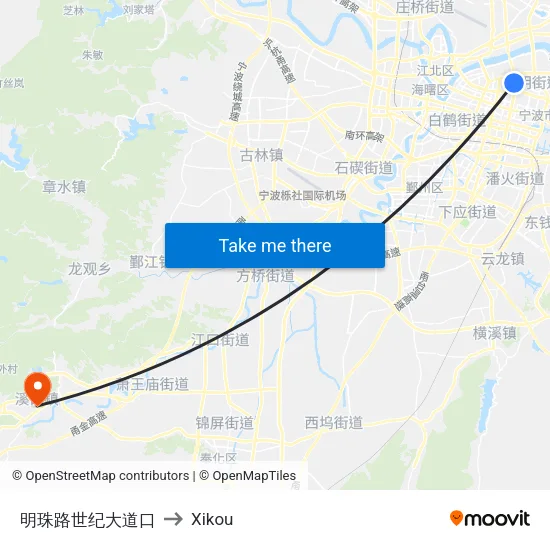 明珠路世纪大道口 to Xikou map