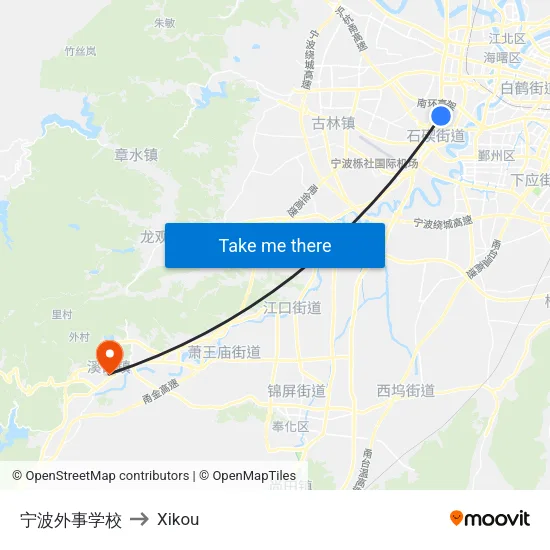 Ningbo Foreign Affairs School to Xikou map