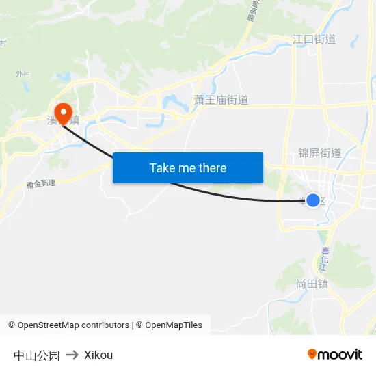 中山公园 to Xikou map