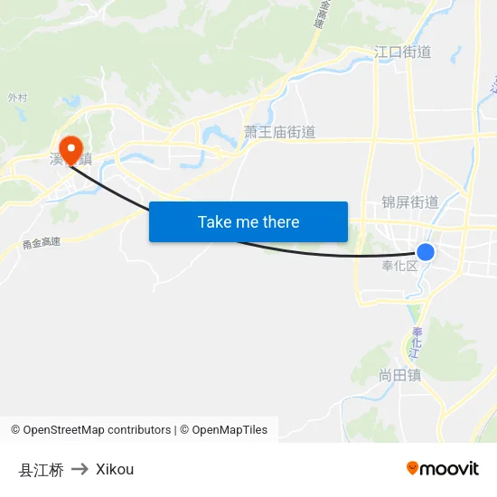 县江桥 to Xikou map