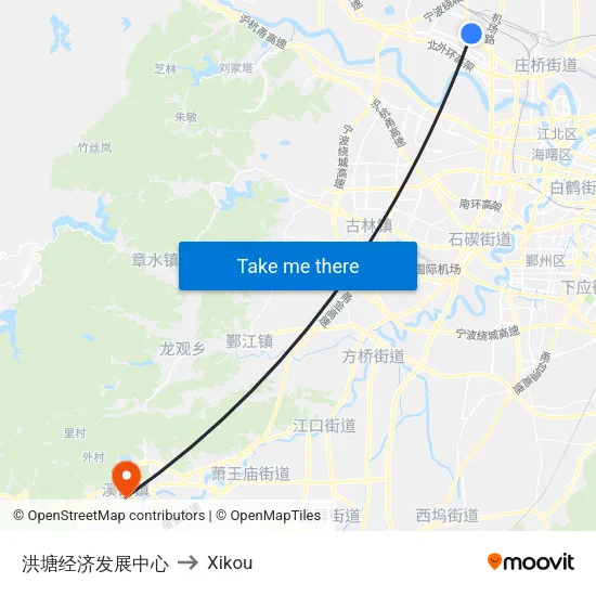 Hongtang Economic Development Center to Xikou map