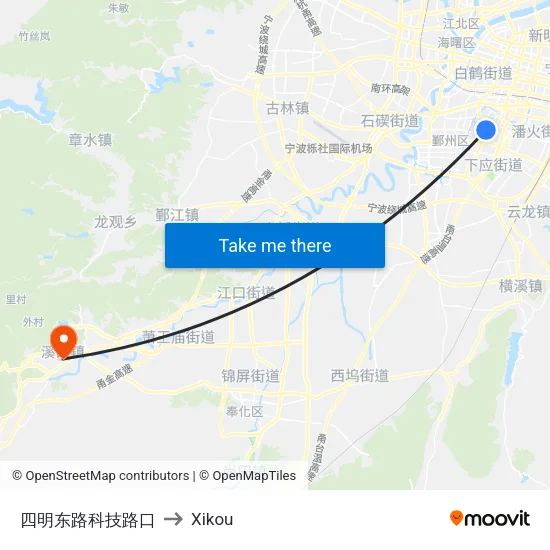 四明东路科技路口 to Xikou map