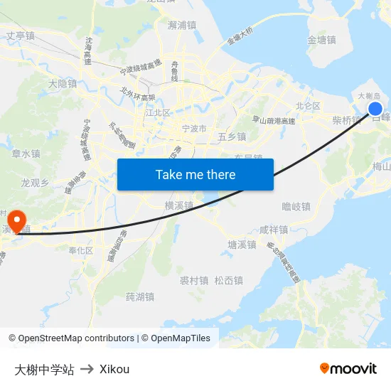 大榭中学站 to Xikou map