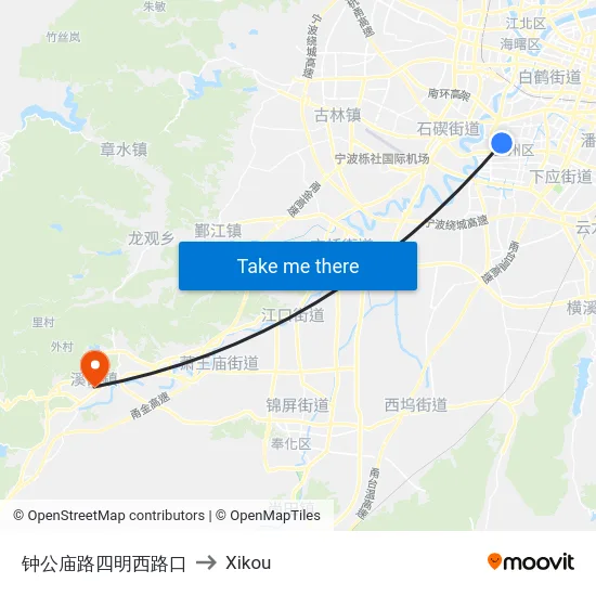 钟公庙路四明西路口 to Xikou map