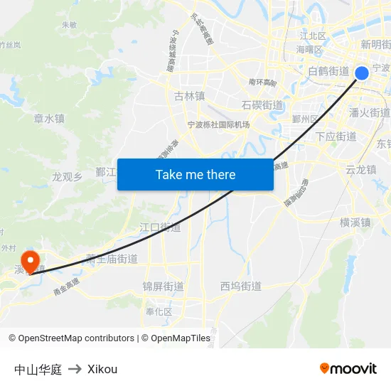 中山华庭 to Xikou map