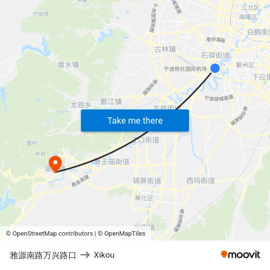 Yayuan South Road Wanxing Intersection to Xikou map