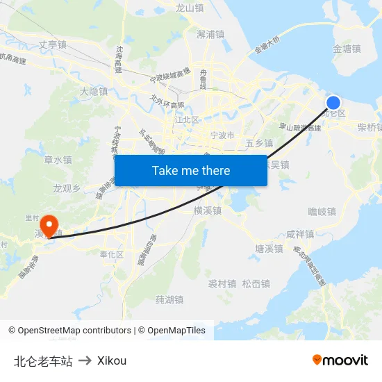 北仑老车站 to Xikou map