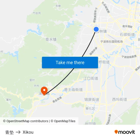 Qingdian to Xikou map